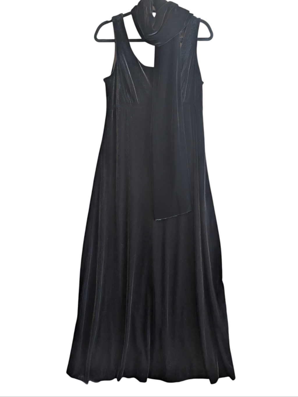 Jones New York Evening Black Velvet Maxi Dress W/ Scarf Empire Waist Sleeveless